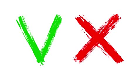 símbolo de aceptación y rechazo. animación marca de comprobación verde ok y x roja. botón para marcas de lista de comprobación, opciones de elección, señales de encuesta, votación, decisión, web. disparado en resolución 4k con 60 fotogramas por segundo