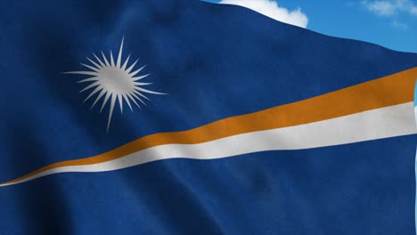 Marshall Islands flag waving in the wind, blue sky background. 4K