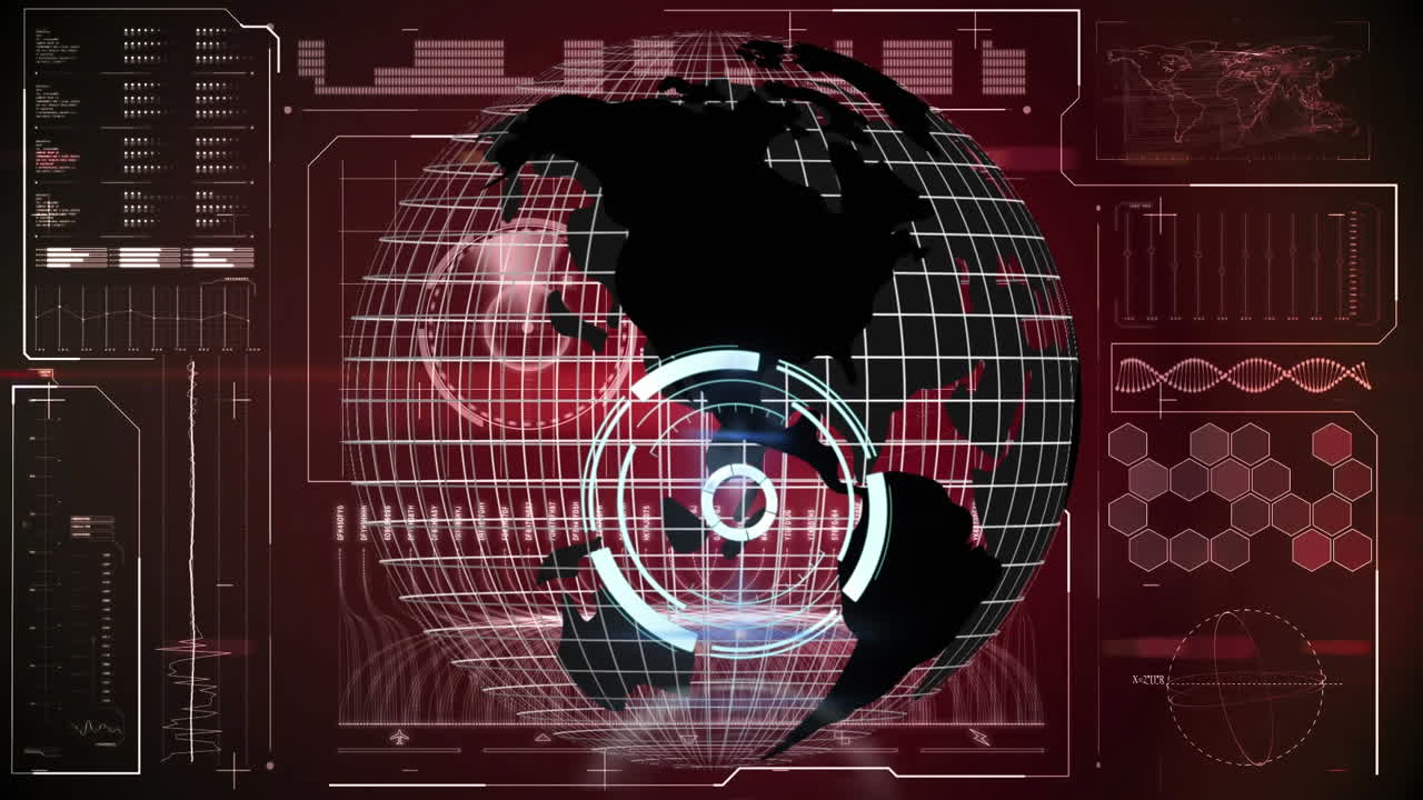 animación del escaneo de alcance sobre el globo y procesamiento de datos en pantalla