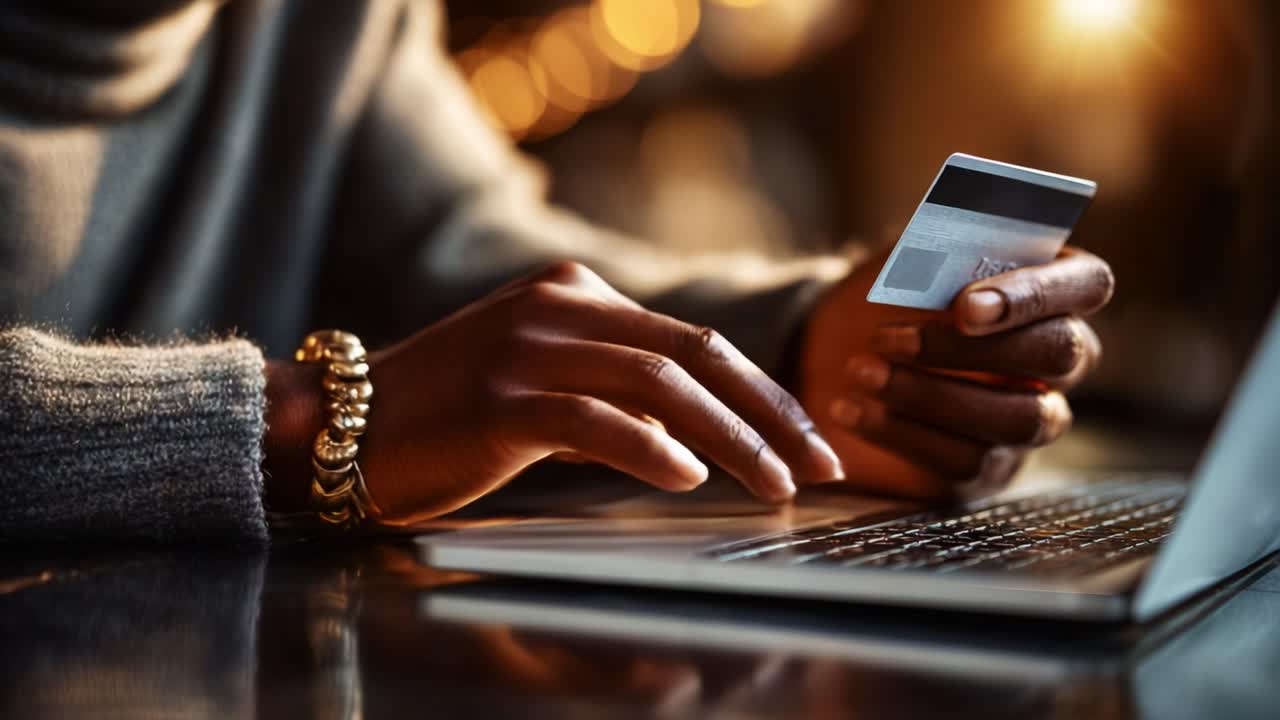 Engaging in Online Shopping: A Close-Up of a Person Using a Credit Card While Navigating a Laptop in a Cozy Setting, Emphasizing Modern Digital Transactions