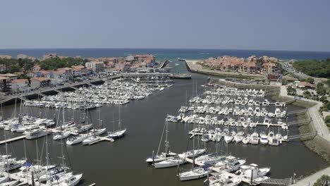 drone aerial views of the french harbour town capbreton in the aquitaine region of the south of france