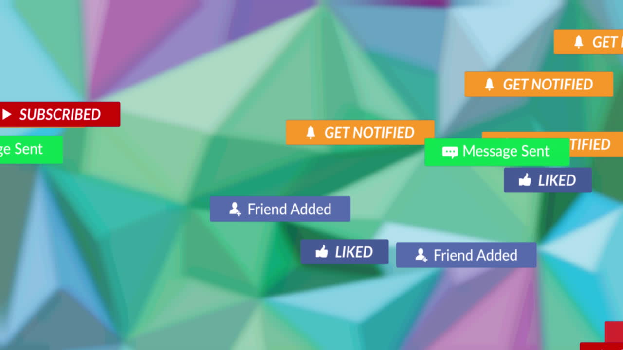 추상적인 배경 위의 배너에 있는 소셜 미디어 텍스트의 애니메이션