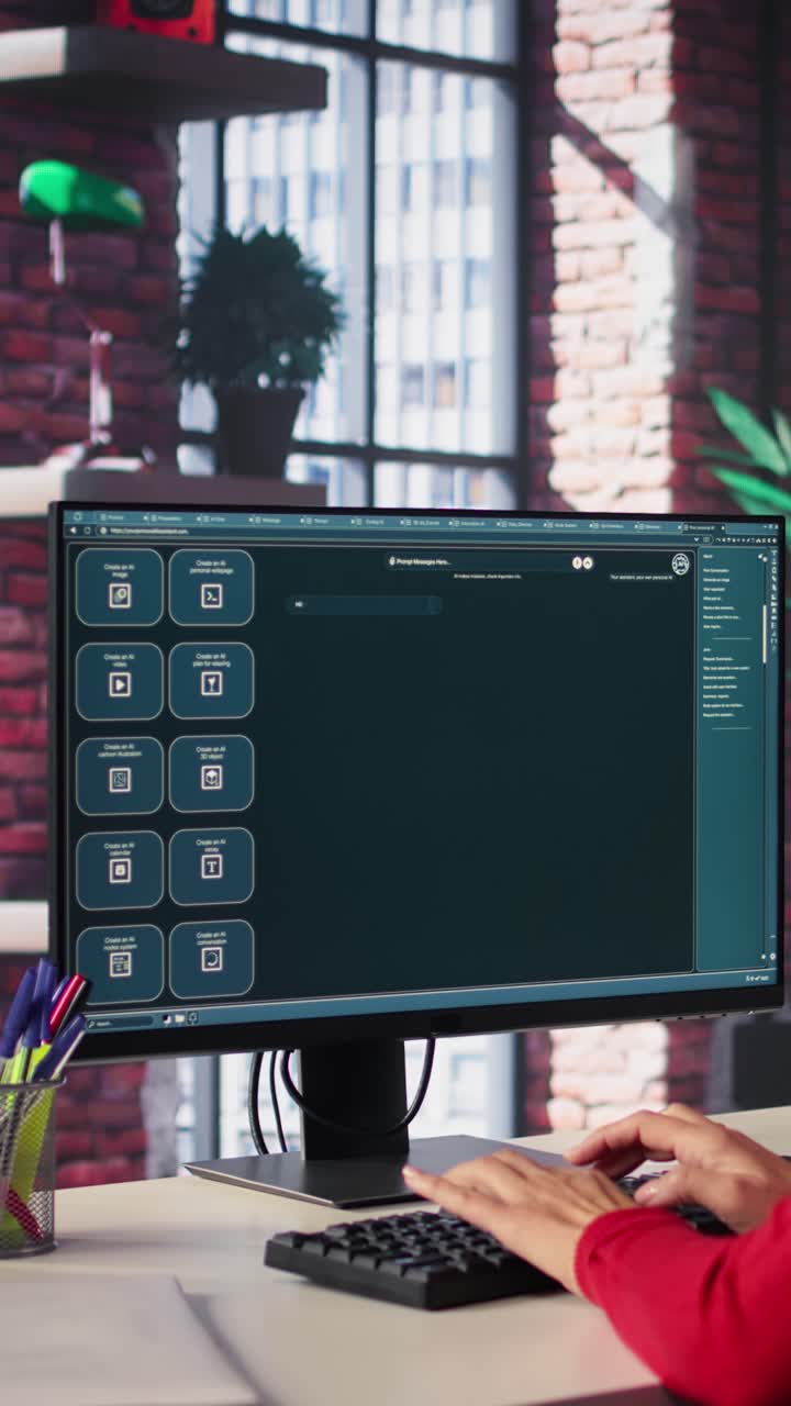 Vertical Video Professional person engaging with an AI chatbot on a computer screen