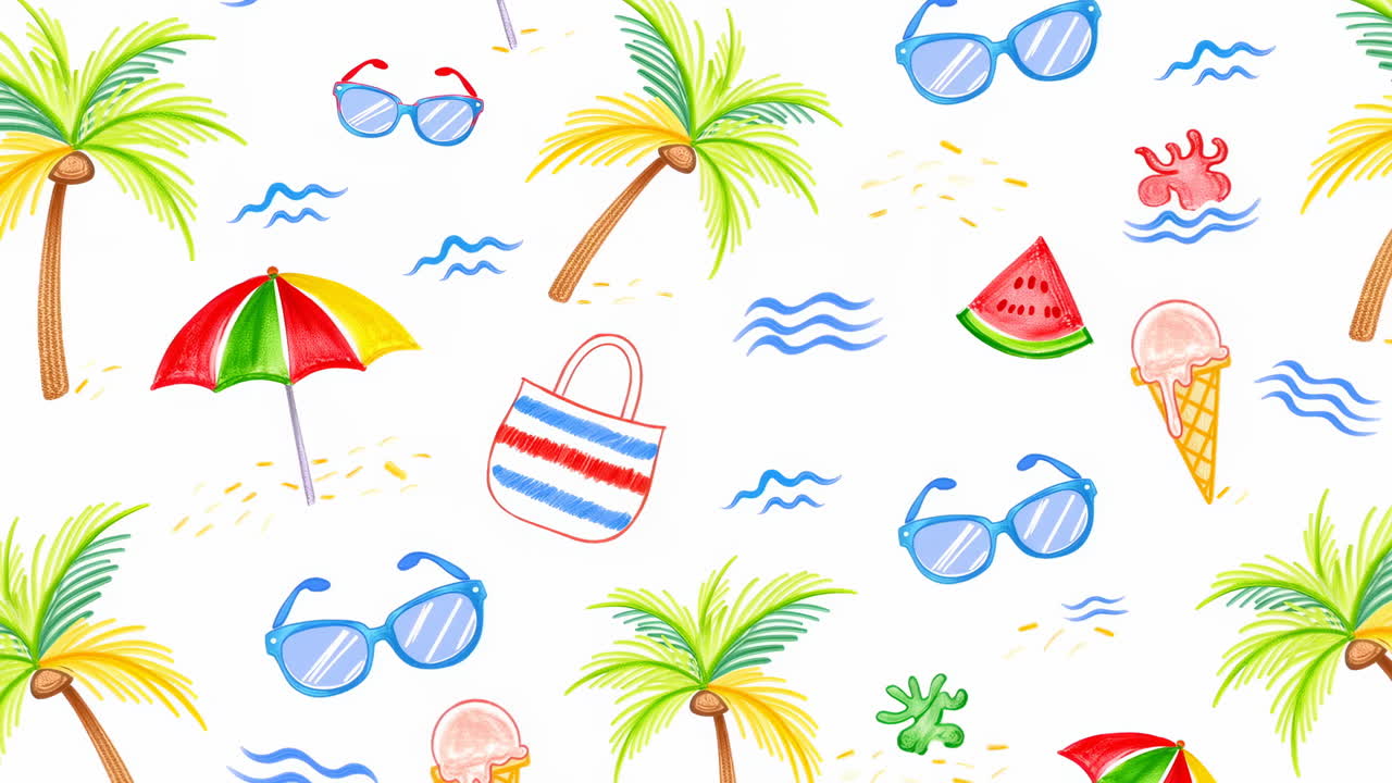 Seamless Loop of Hand-Drawn Summer Beach Pattern