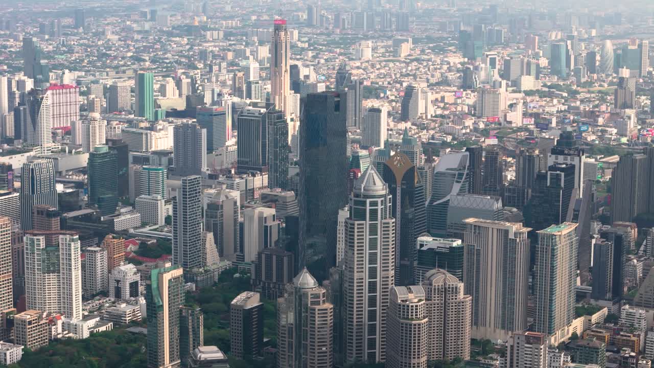 Drone view of some pointy buildings in Bangkok, Thailand