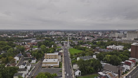 Trenton-New-Jersey-Aerial-v13-fly-along-Pennington-Ave-leading-to-Lincoln-Hwy-capturing-Battle-Monument,-North-25-and-downtown-cityscape-on-a-gloomy-day---Shot-with-Mavic-3-Pro-Cine---September-2023