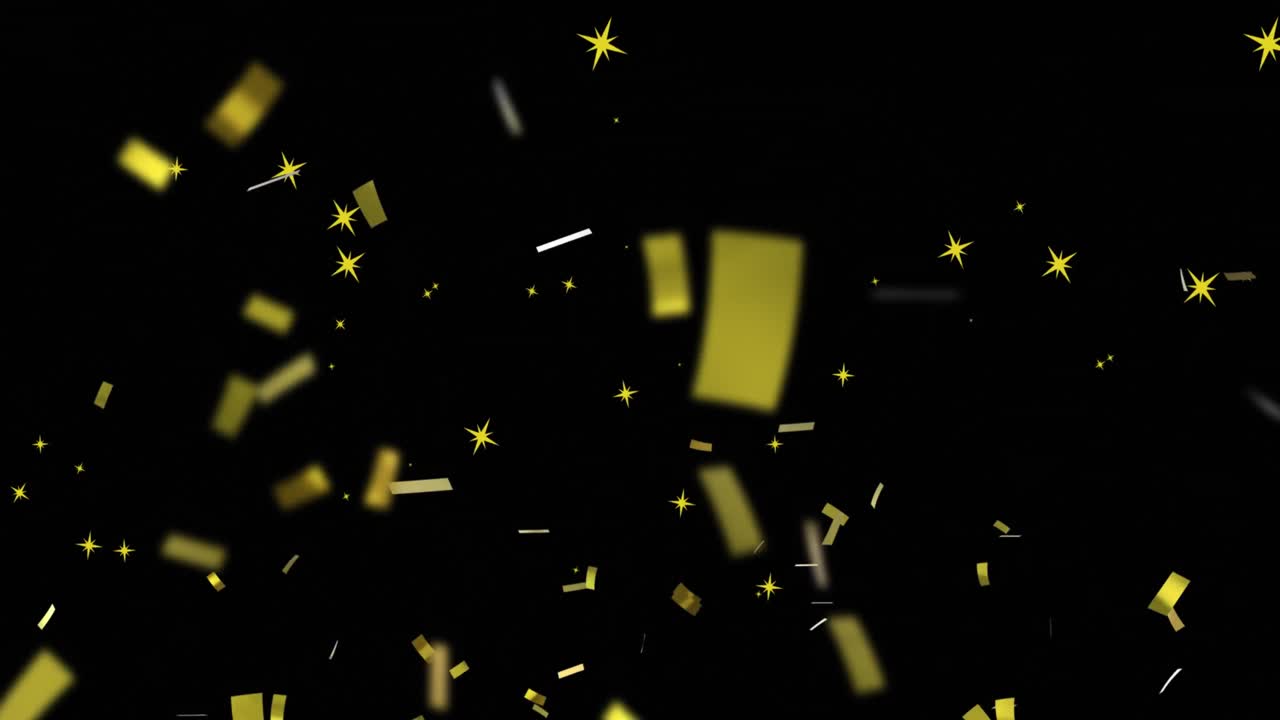 Animazione di coriandoli e stelle su sfondo nero