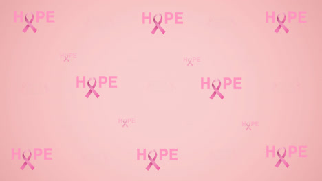 Animation-of-multiple-pink-ribbon-logo-and-breast-cancer-text-glowing-on-pink-background