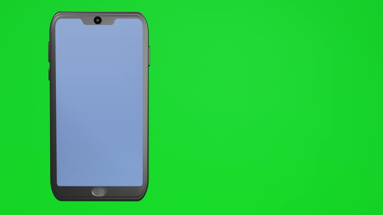 Smartphone with blue gift box on screen, on green background. Chromakey, template. Surprise, festive, cashback concept. Copy space.