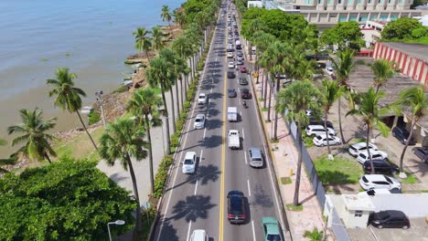 drone flight over george washington avenue pier, santo domingo, dominican republic