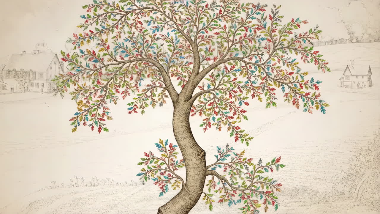 Colorful-Leaved Tree in a Sketch Landscape