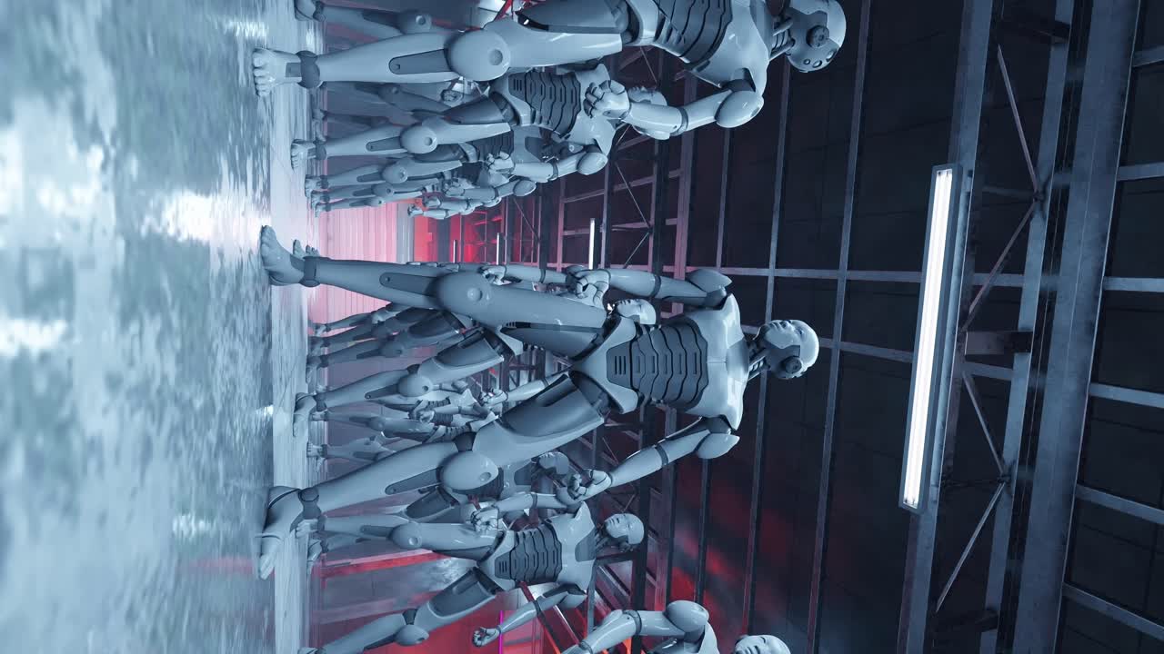 fábrica vertical de inteligencia artificial de robot humanoide ciber animación de renderización en 3d