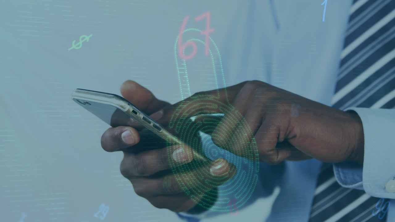 Animation of man using smartphone over security padlock