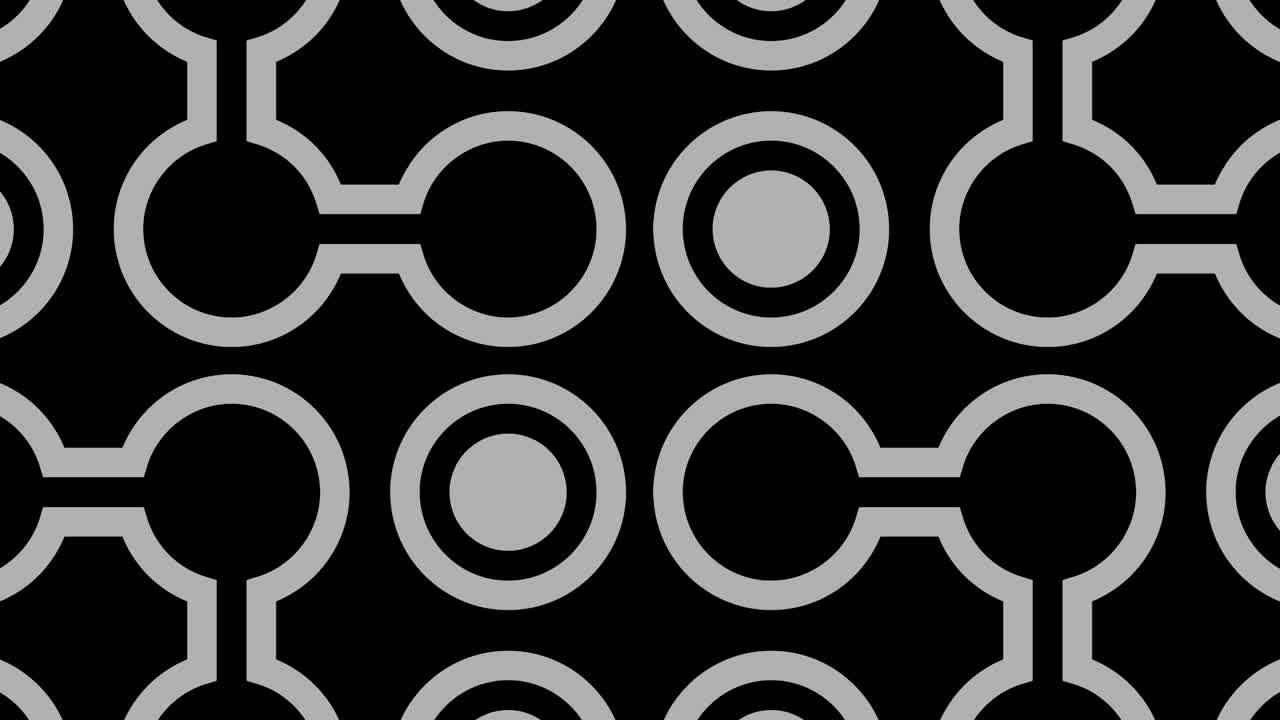 Graphic pattern in black and white with stroboscopic and hypnotic effect, while increasing in size and then reducing it.