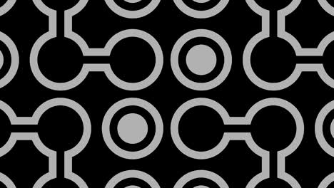 patrón gráfico en blanco y negro con efecto estroboscópico e hipnótico, mientras aumenta en tamaño y luego lo reduce.