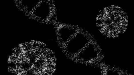 covid-19 cells and dna structure moving against black background