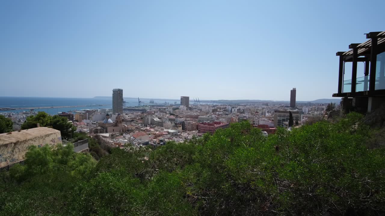 Aerial view of Alicante’s Spanish homes lining the Mediterranean coast offers a picturesque glimpse of coastal living in this vibrant city.
