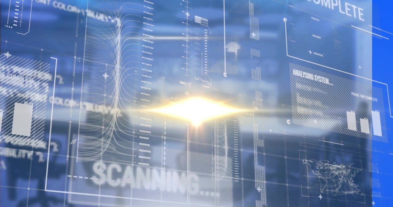 Animation of data processing over empty office
