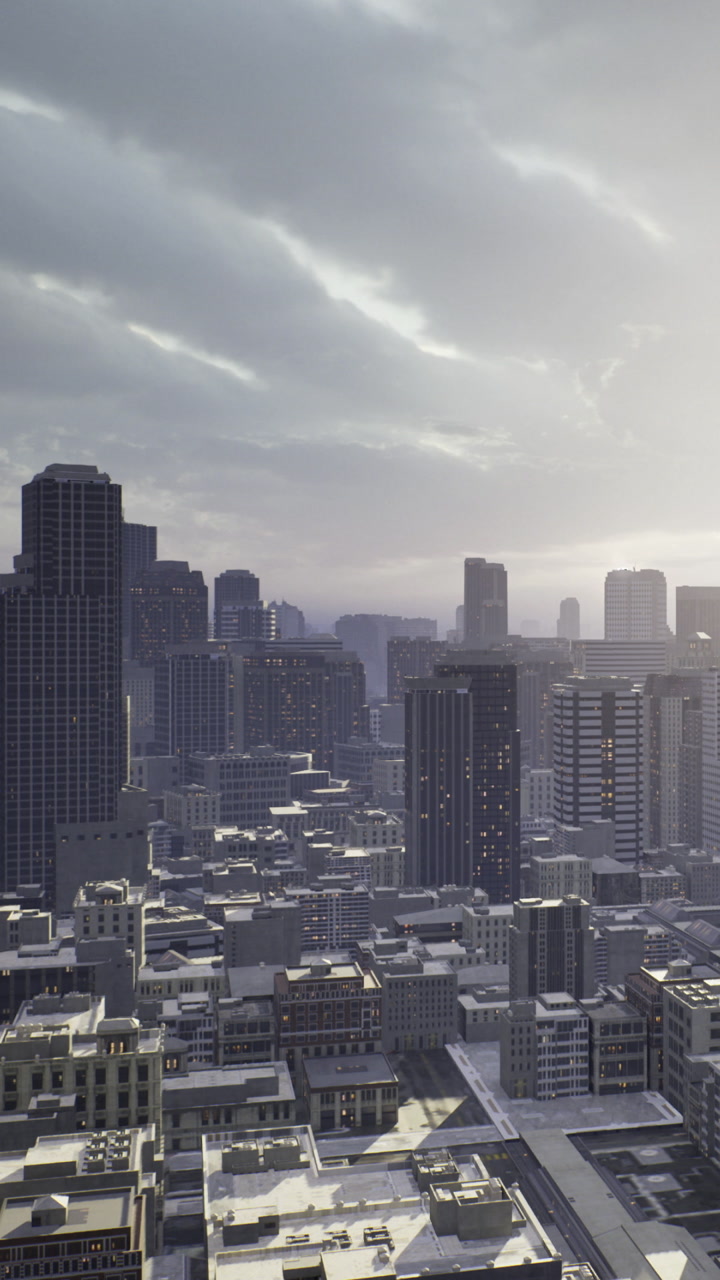 City skyline during sunset with clouds and buildings in view