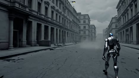 robot en una ciudad post-apocalíptica
