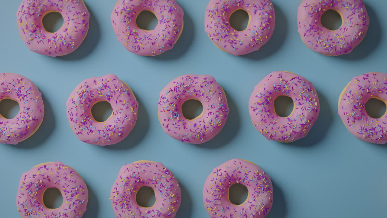 Pink glaze donuts on a blue background