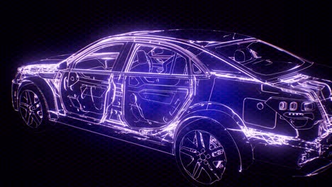 Holographic-animation-of-3D-wireframe-car-model-with-engine