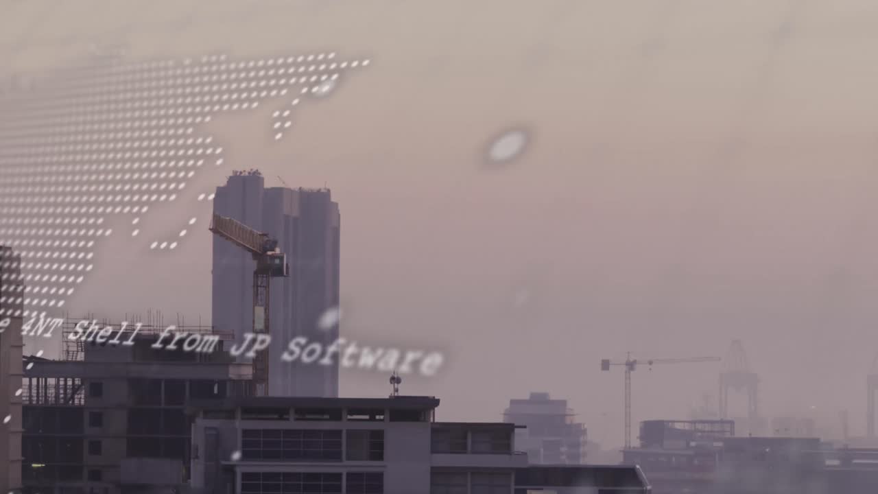 animación del mapa del mundo y procesamiento de datos sobre el paisaje urbano