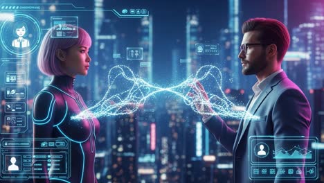 a futuristic interaction between human and ai: exploring emotional connections in a digital world, harnessing technology through innovative communication and shared experiences