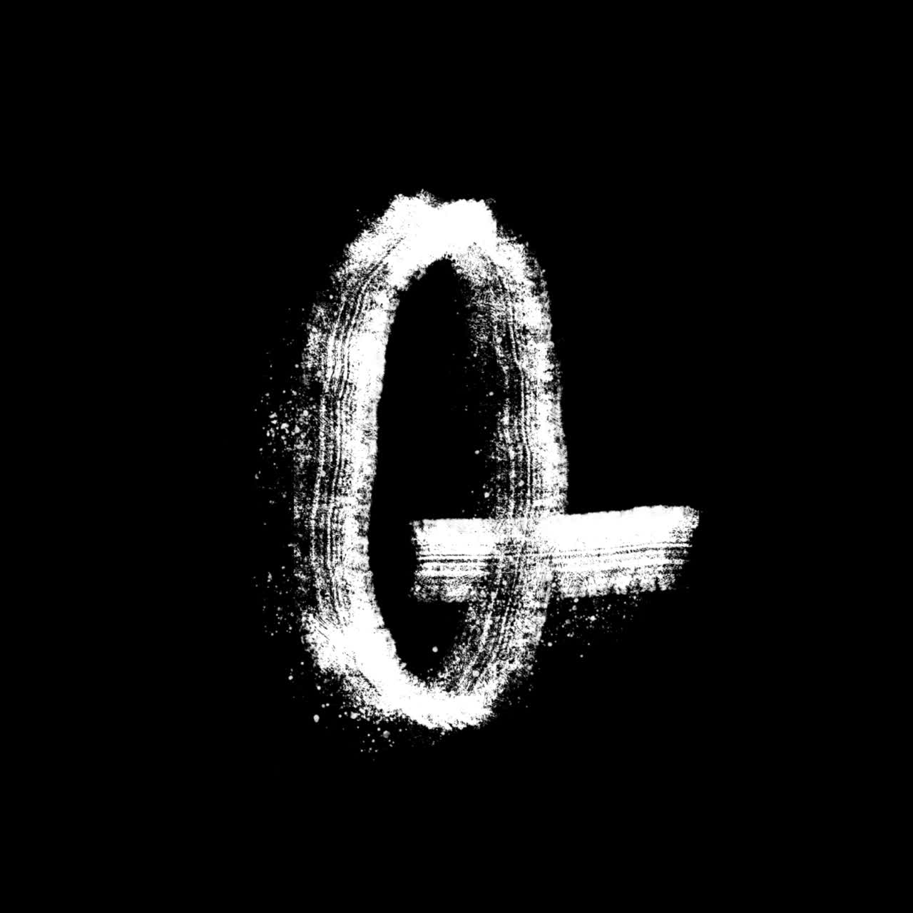 Lettera Q animata con pennellata bianca su sfondo nero