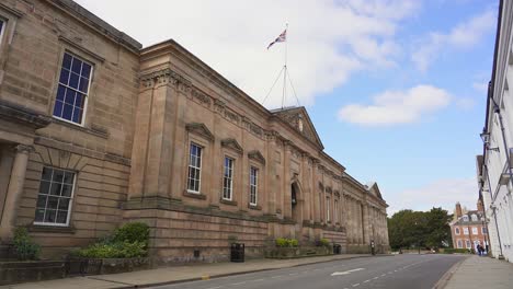 Warwick,-historical-architecture,-the-neoclassical-facade-of-the-Old-Shire-Hall-building,-formerly-a-court-building-but-now-a-venue