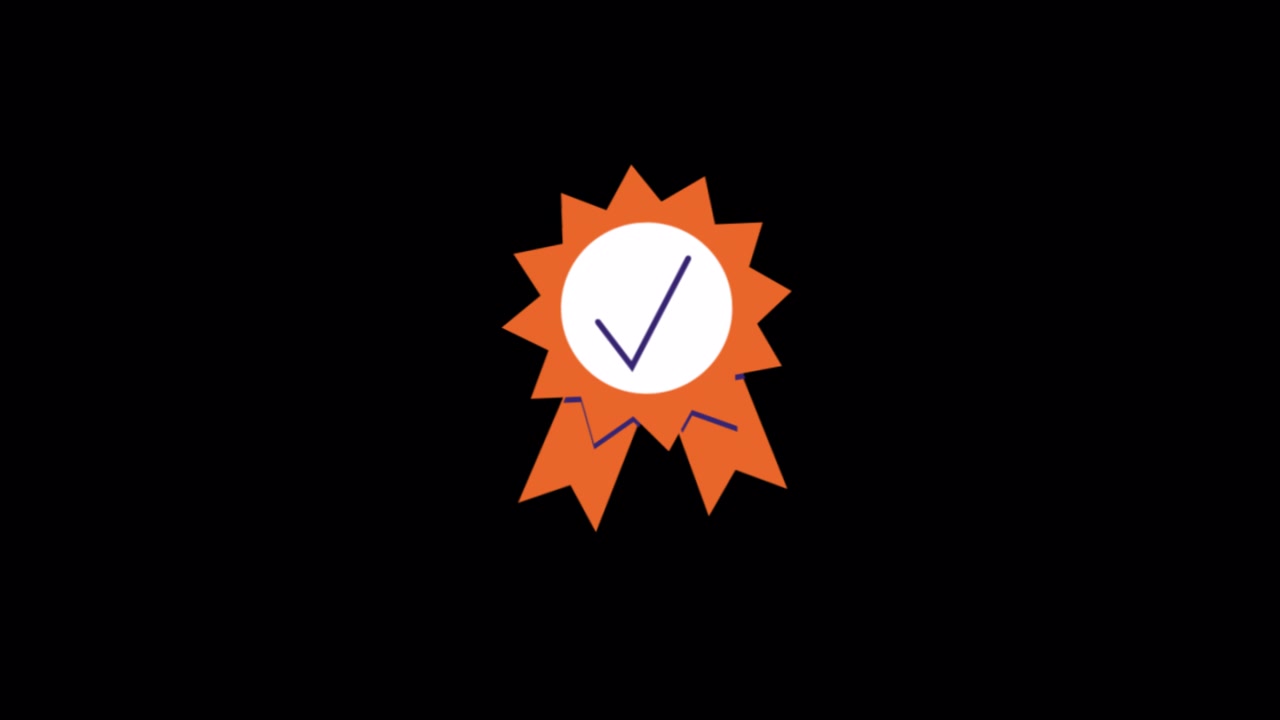 Animated Award Ribbon with Checkmark on Black Background