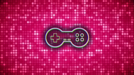 animation of glitched gaming console over circles against pink background