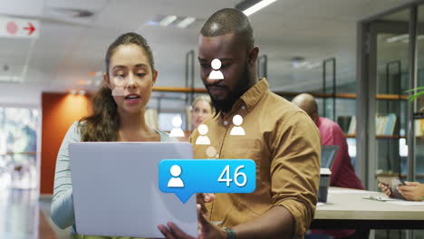 animation of social media data processing over diverse business people in office
