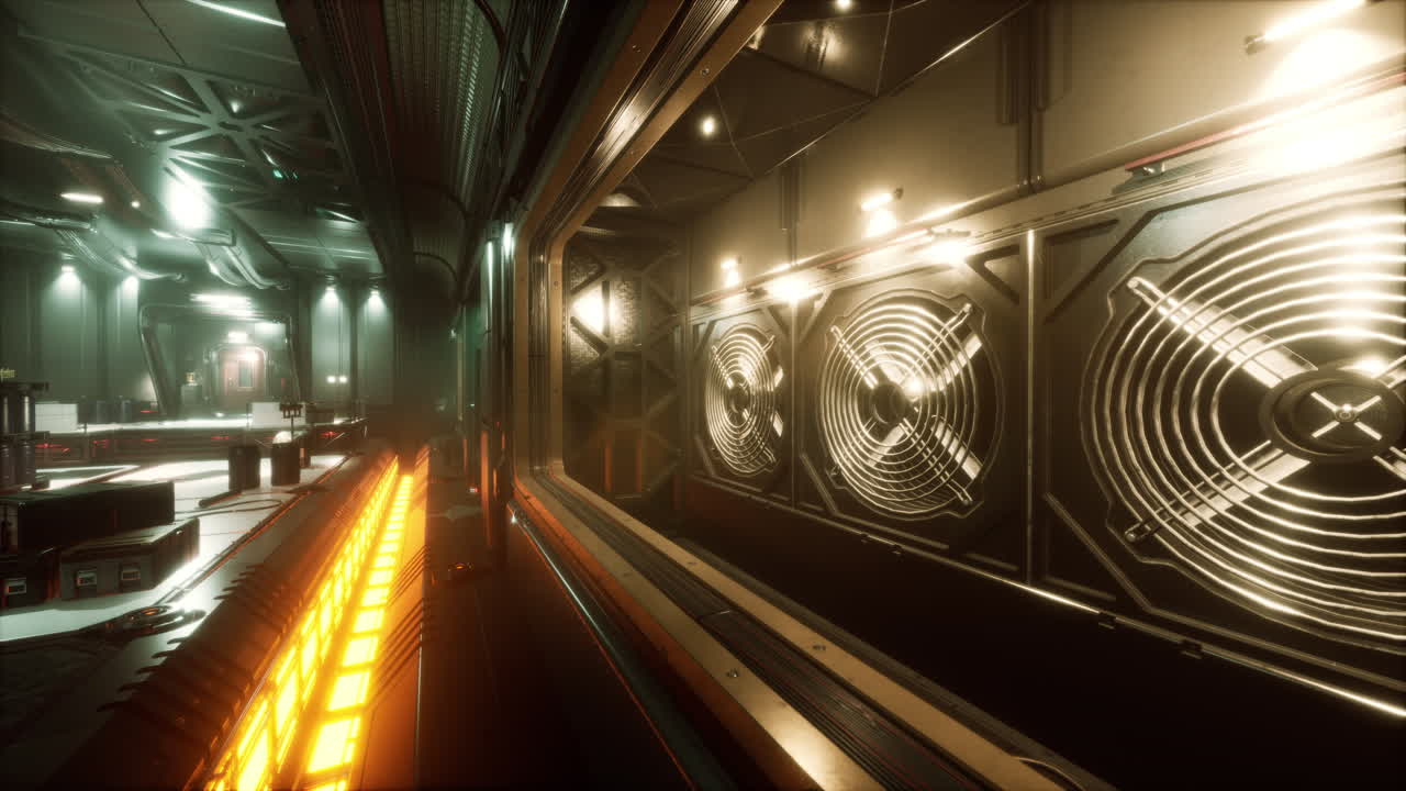 우주선에 있는 공상과학 금속 채널