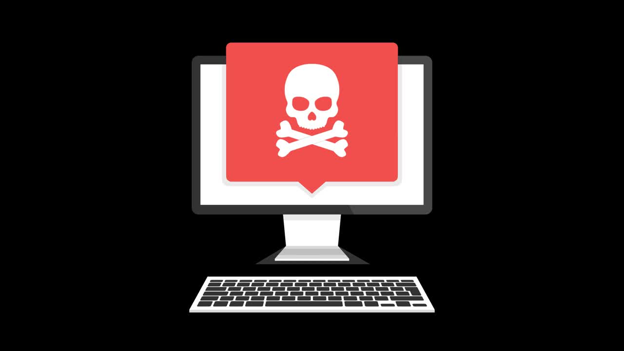 화면에 바이러스가있는 컴퓨터, 알파 채널에서 루프 애니메이션, 4k 해상도