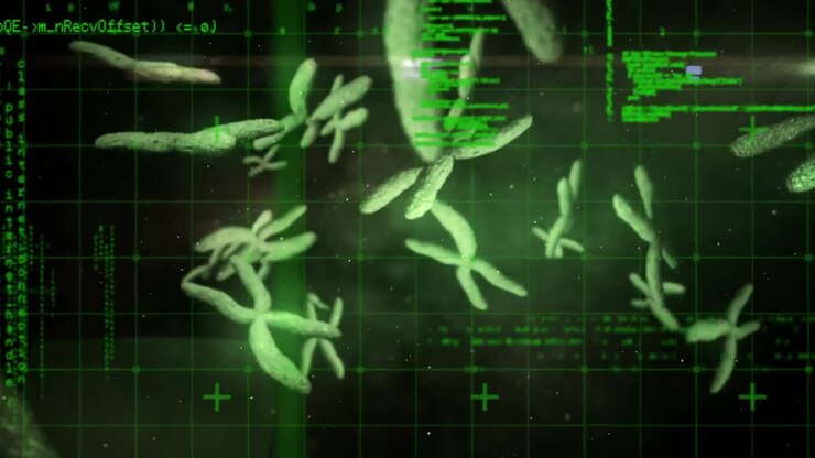 Animation of dna helix spinning and medical data processing