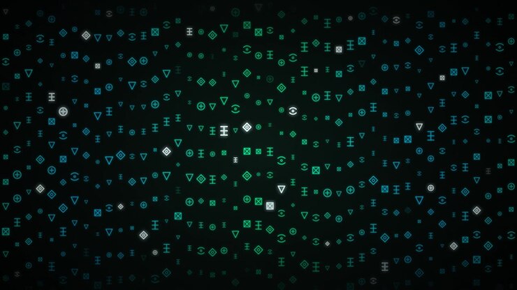 Abstract Digital Background with Floating Geometric Symbols