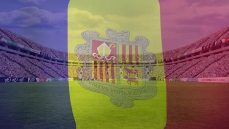 animation of andorra flag against view of a sports stadium