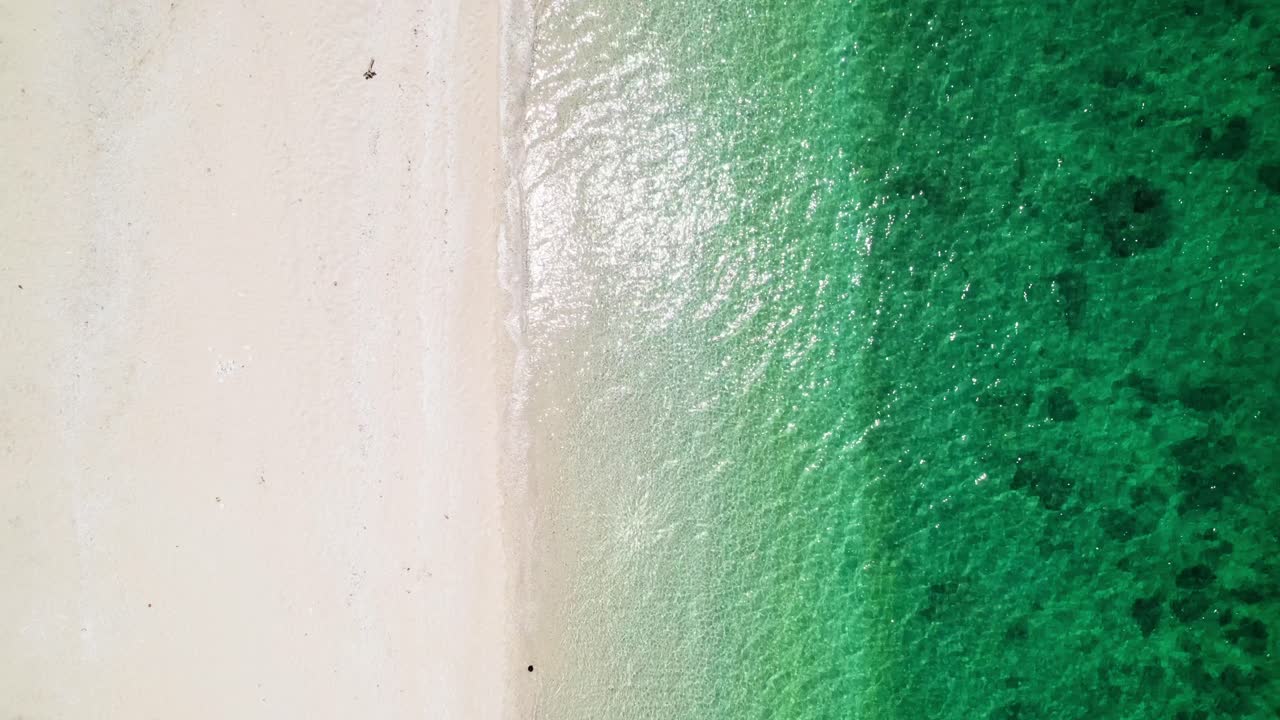 맑은 물이 있는 해변의 하향식 공중 촬영