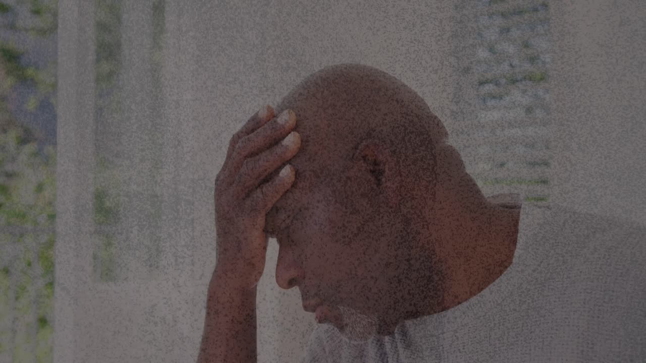 animación del fondo en movimiento sobre el hombre afroamericano tocando la frente