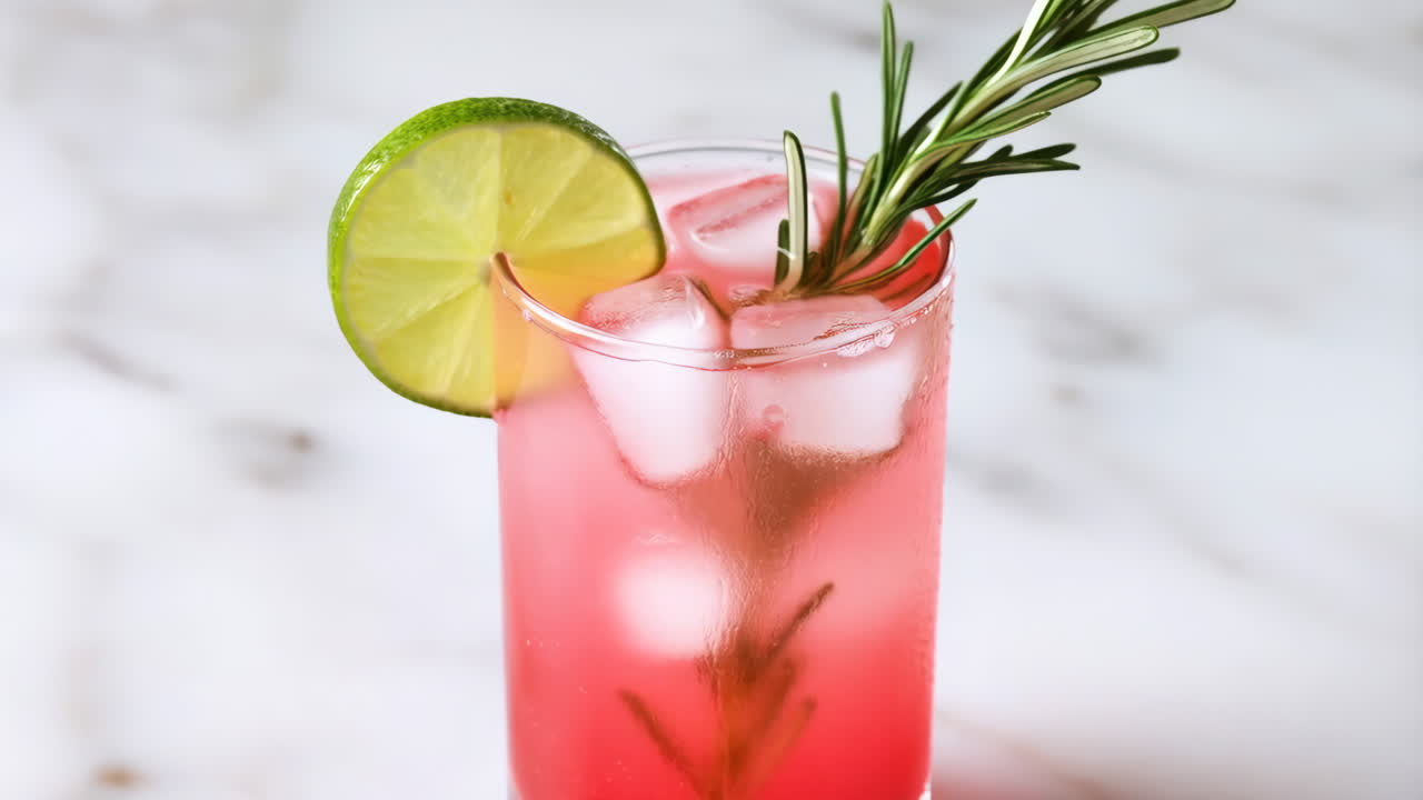 Pink Cocktail with Lime and Rosemary