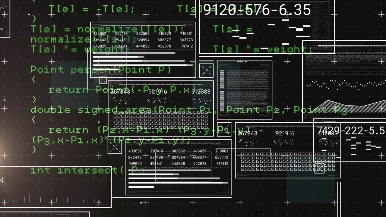 animacja interfejsów z przetwarzaniem danych i punktem świetlnym na czarnym tle