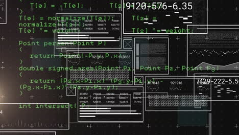 animation of interfaces with data processing and light spot against black background