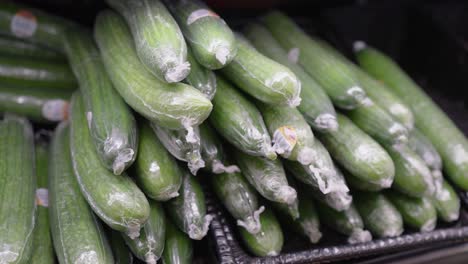 pepinos de plástico en exhibición en una tienda de comestibles