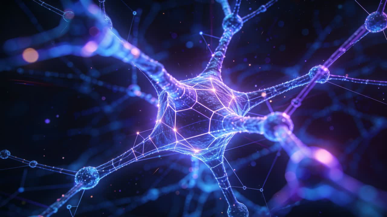 Vertical video: Central soma activating, pulsing light along filaments, visualizing neural health