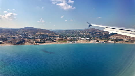 crete greece coastline view from plane window, wing with view, travel destination