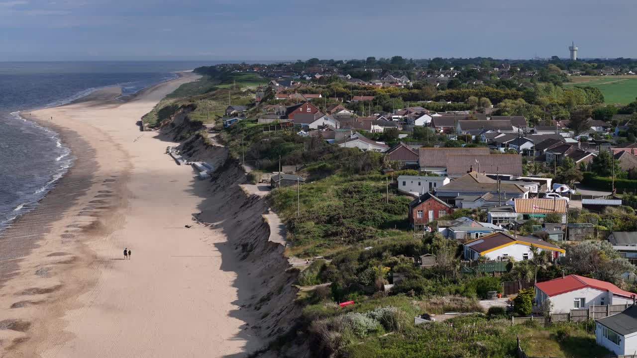 Coastal erosion Hemsby north Norfolk houses in danger drone,aerial