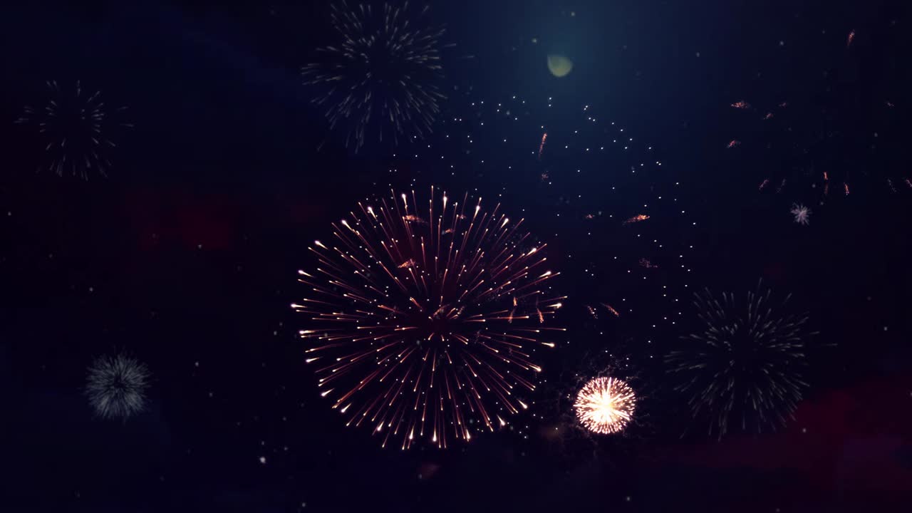 Real Fireworks 4k on Black Background loop Sky on Futuristic Fireworks Festival show