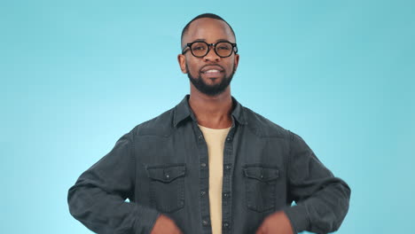 happy, crossed arms and face of black man