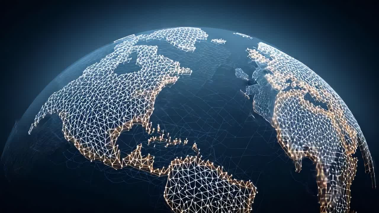A Stunning Visualization of the Earth Highlighting Global Connectivity with Intricate Lattice Patterns and Illuminated Geometric Structures Representing Our Planet's Digital Future